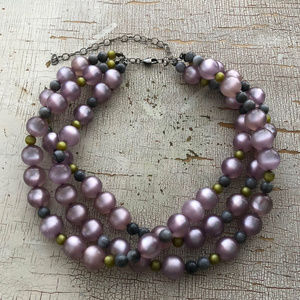 Lavender Mauve Moonglow Beaded Multi Necklace